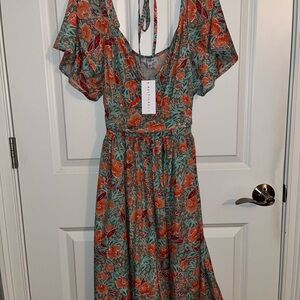 Floral Print Dress with Flutter Sleeves